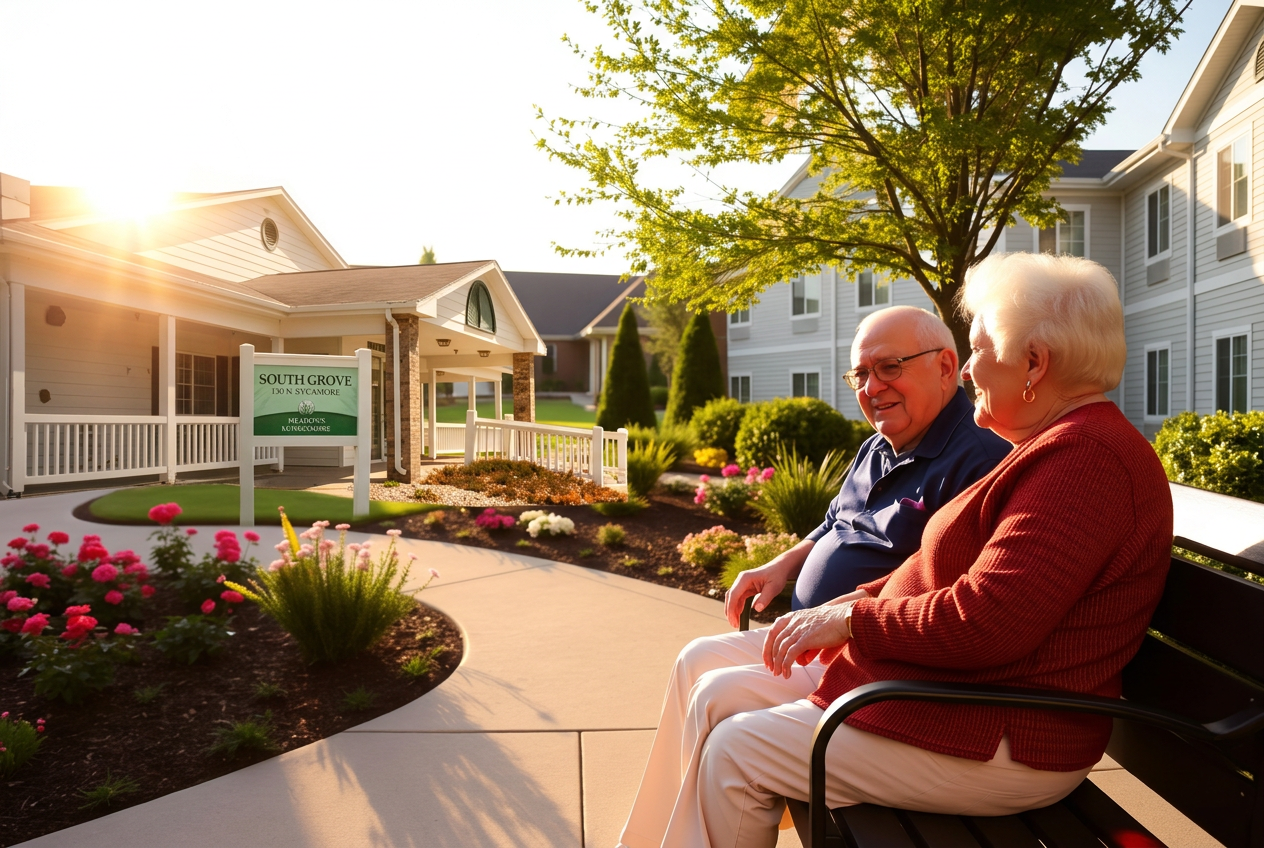 Landscaped courtyard at Meadows on Sycamore Sioux Falls assisted living