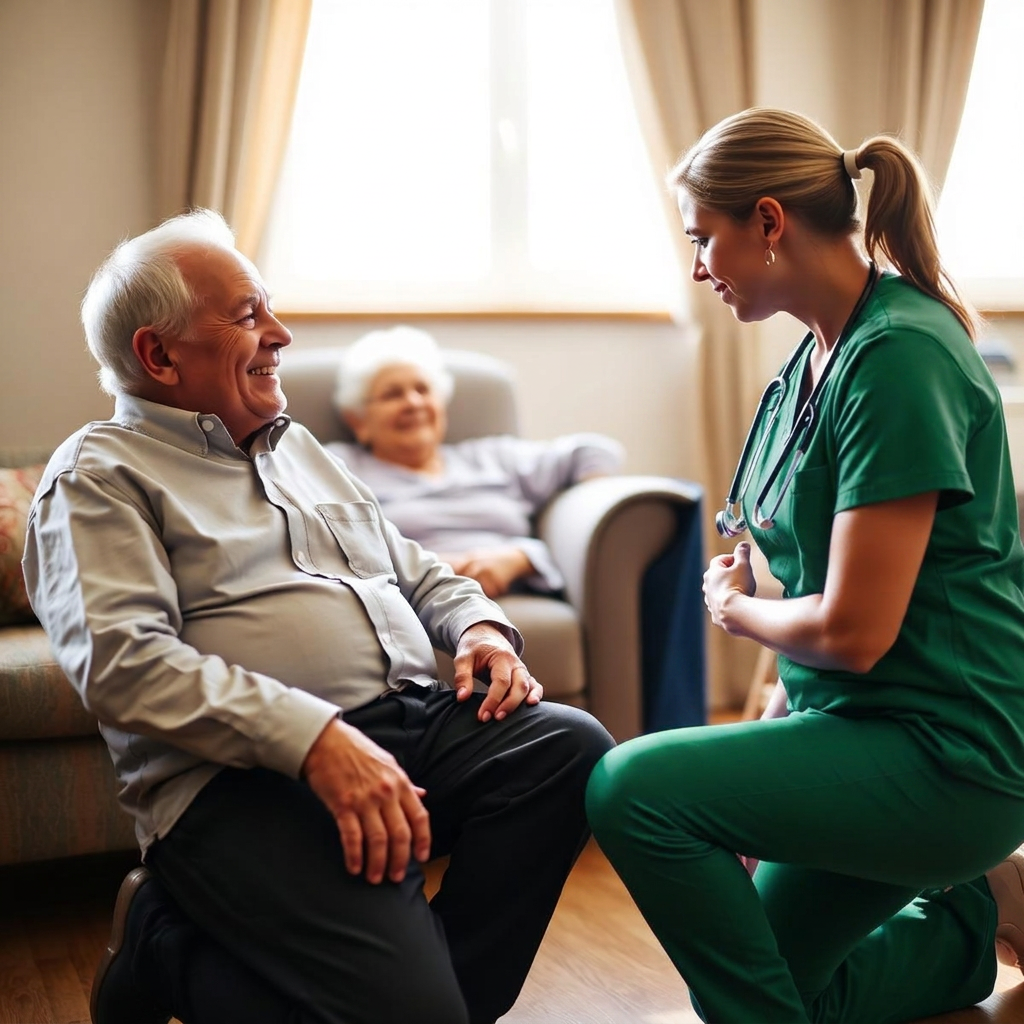 Nurse visiting with a resident at Meadows on Sycamore Sioux Falls