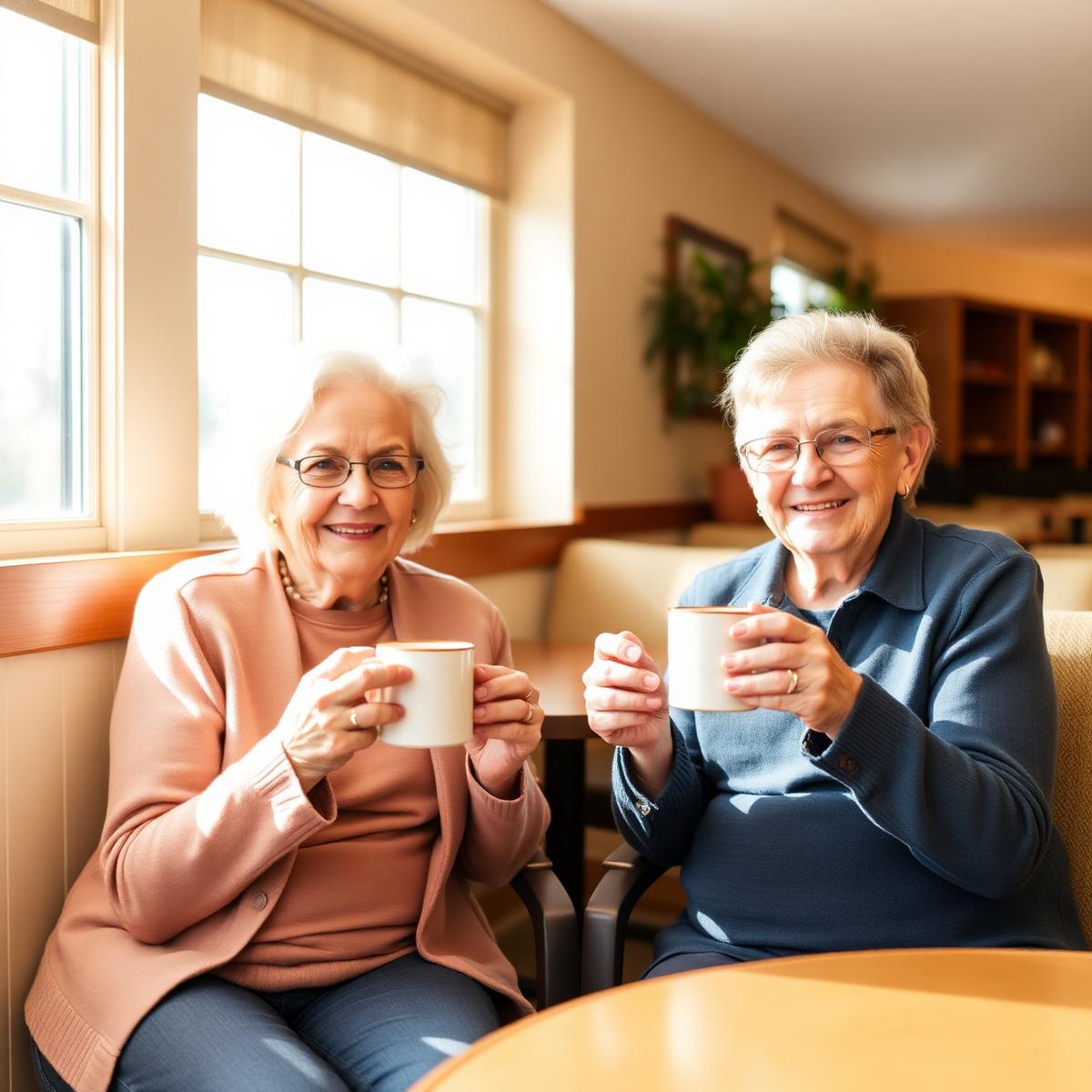 Residents sharing coffee at Meadows on Sycamore Sioux Falls senior living