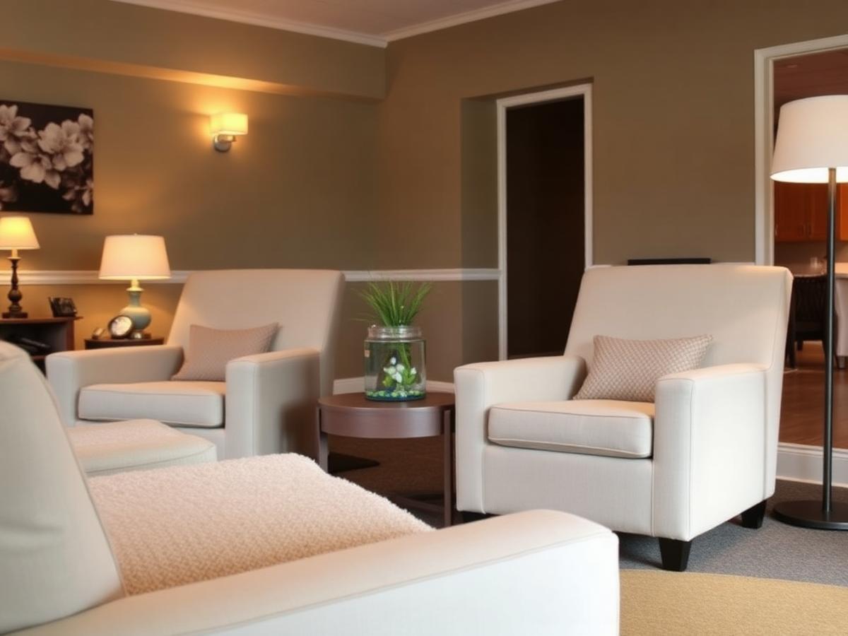 Calm, secure lounge for memory care residents at Meadows on Sycamore in Sioux Falls